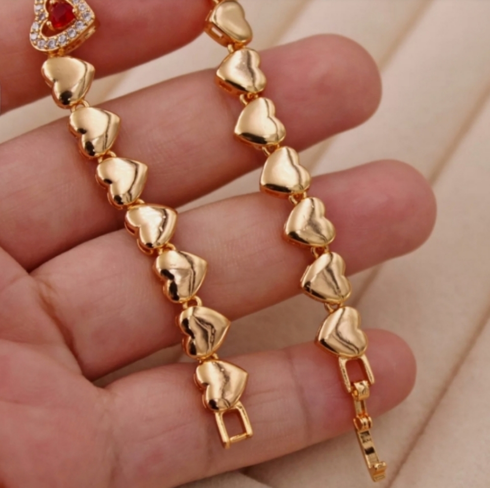 💜 ❤️ New simulated ruby heart cz Gold filled bracelet 💜❤️ - Picture 3 of 6
